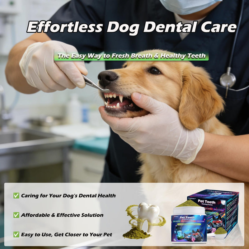 Dog Teeth Cleaning Powder, Pet Dental Powder with Probiotics - Tartar & Plaque Remover, Freshens Bad Breath, No Brushing Teeth Care for Dogs All Breeds - 150g