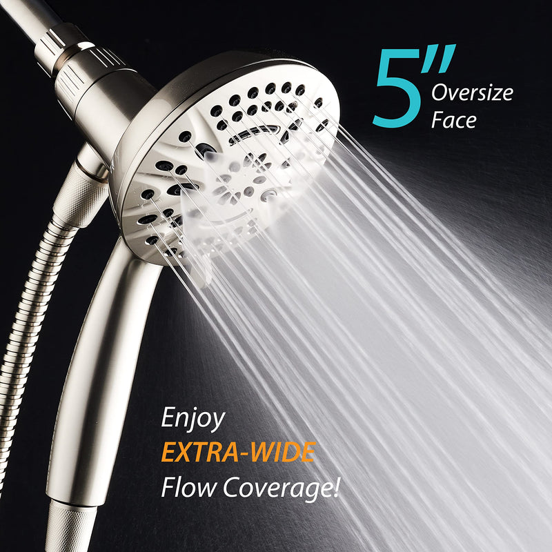AquaDance New Magnetic Guidance Docking System - High-Pressure 8-setting Handheld Shower Head with Giant 5 inch Face, Magnetic Bracket, Extra-long 72 inch Stainless Steel Hose/All Nickel Finish All Nickel