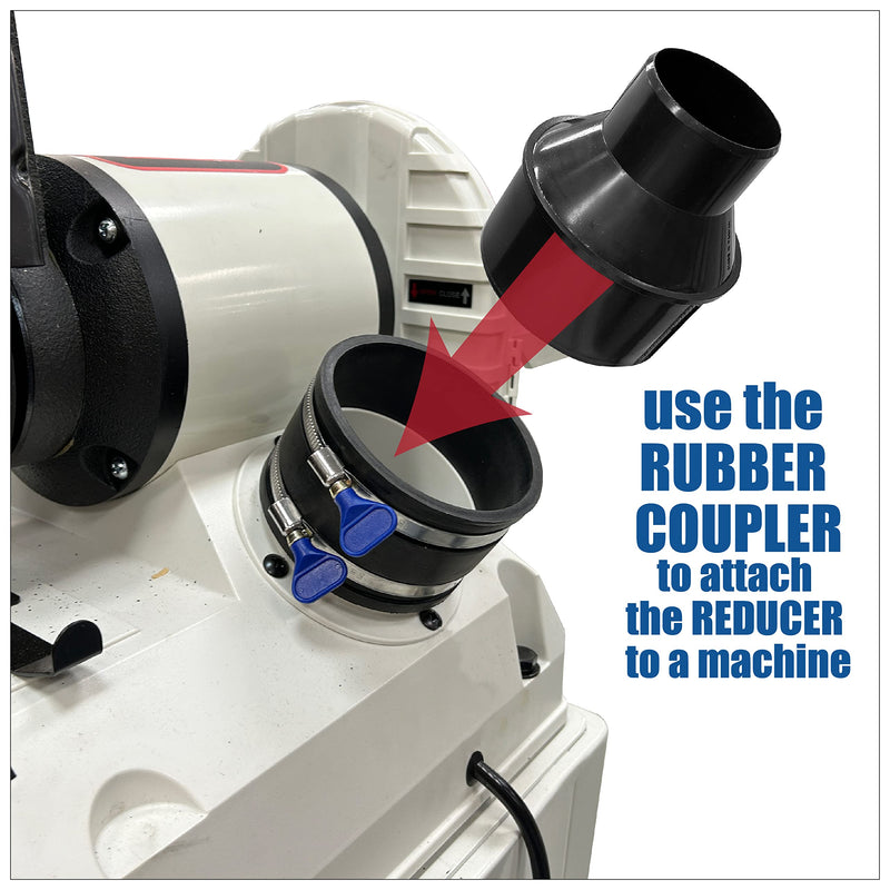 4 inch to 2-1/2 inch Reducer with 4 inch Flexible Cuff Rubber Coupler Fitting and Stainless Steel Hose Clamps with Turn Key Thumb Screw to Tighten & Loosen with Steel Turnkey Clamps