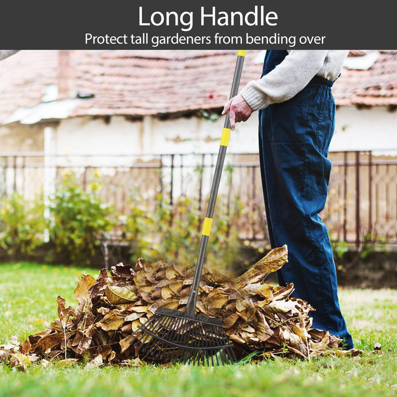 Leaf Rake, 30-61 inch Garden Rakes for Leaves Heavy Duty Long Handle, 25 Tines 18" Wide Metal Thatch Lawn Gravel Shrub Yard Landscape Rake for Leaves and Grass 30-61"