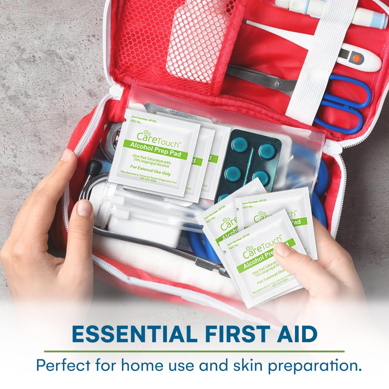 Care Touch Alcohol Wipes Individually Wrapped - Prep Pads with 70% Isopropyl Alcohol, Great for Home, Medical & First Aid Kits Sterilized, Antiseptic 2-Ply Swabs 400 Count 400 Count (Pack of 1)