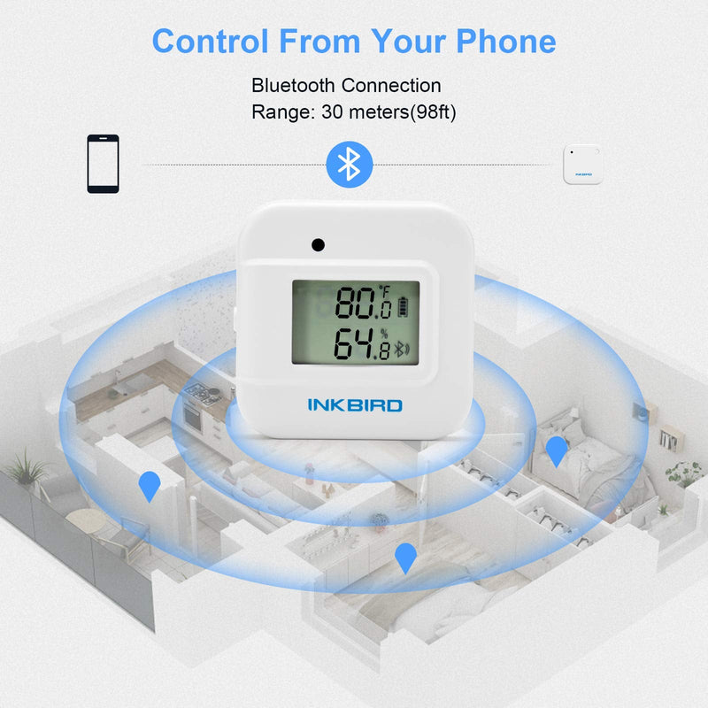 Inkbird Smart Thermometer Temperature and Humidity Monitor Hygrometer Indoor, Free APP for iOS and Android, IBS-TH2 Plus Version Supports External Temperature Probe and Digital Display With External Temperature Probe