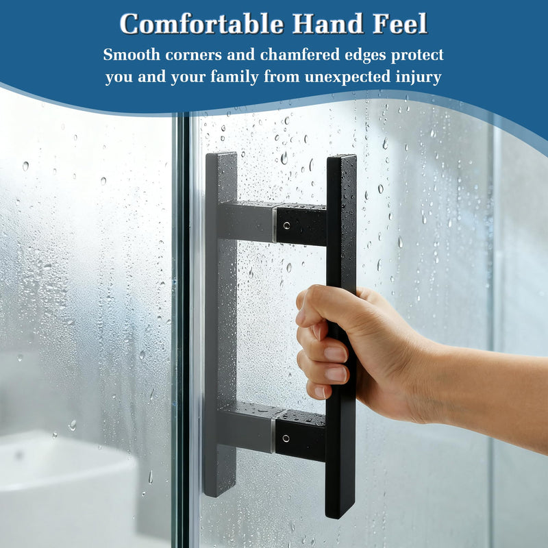 Alise 6" Shower Door Handle,Sliding Door Handles,Push Pull Glass Door Handle, Square Back to Back Shower Doors Handle, SUS304 Stainless Steel Shower Doors Hardware Replacement,Matte Black 6 Inch