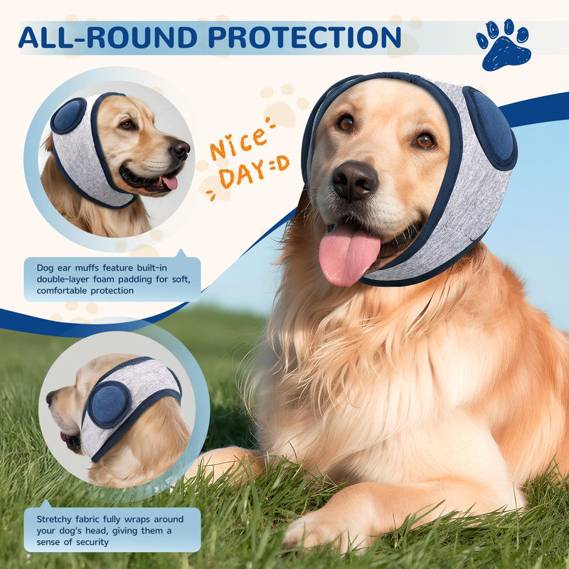 Thickened Dog Ear Muffs for Noise Cancellation–5 Sizes Adjustable Strap No Shake Ear Wrap for Anxiety Relief Fireworks Thunder Grooming Bathing & Hematoma Recovery for Small Medium Large Dogs-XXL XX-Large Blue