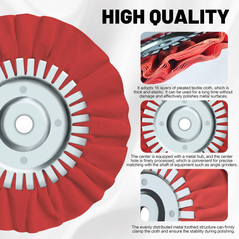 8" Airway Buffing Wheel, 9Pcs Aluminum Polishing Wheel Kit for Angle Grinder, Polishing Compound and Metal Polishing Pads for Stainless Steel Chrome Car Polish Mirror Finish (5/8" Arbor Hole)