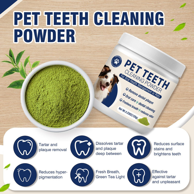 Dental Powder for Dogs Teeth Fresh Breath and Teeth Cleaning Contains Natural Ingredients and Probiotics Dental Powder Dog Tartar and Plaque Removes Tooth Cleaner for Dogs 120g (60-Day Supply) 4.23Ounce