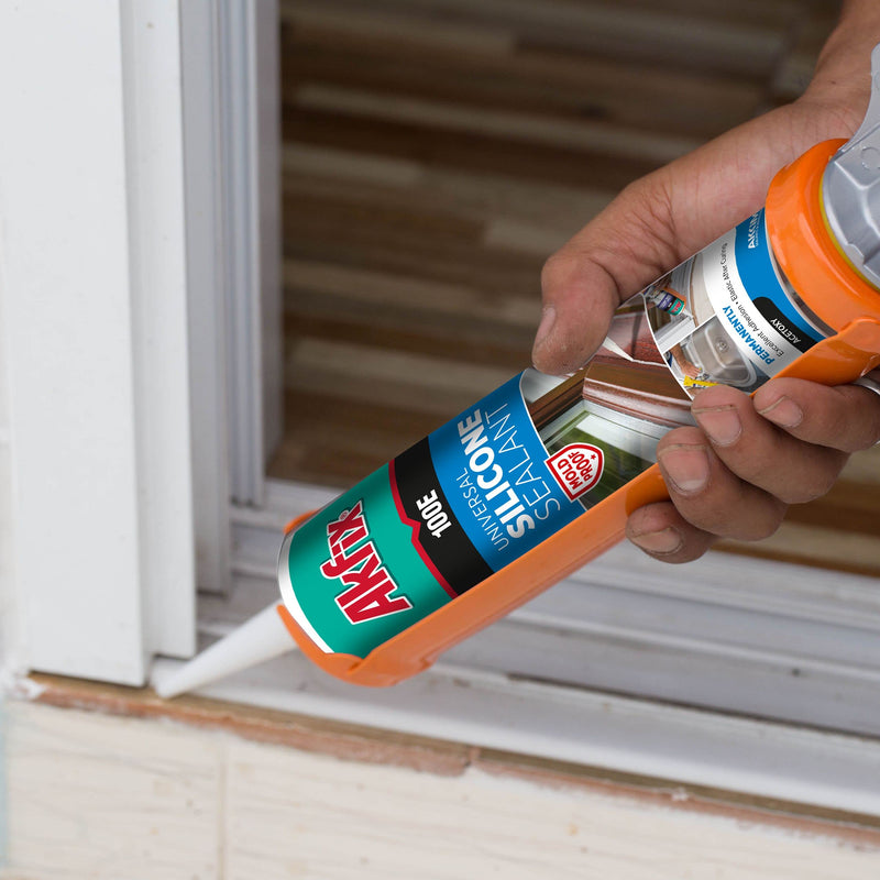 Akfix 100E RTV White Silicone Caulk (1x10.1 fl.oz.) - 100% Waterproof Silicone Sealant for Kitchen and Bathroom, Shower, Toilet, Sink, Window and Door, No Yellowing | White, 1 Pack