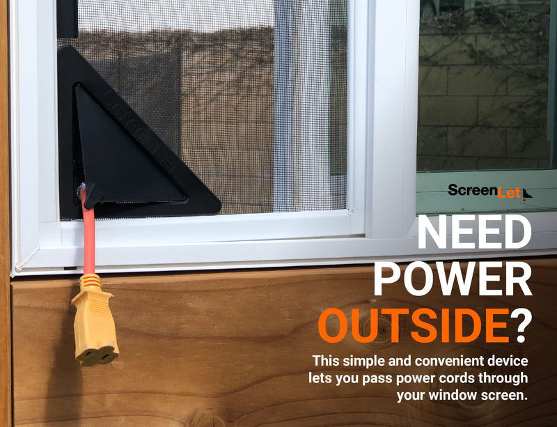 Window Screen Pass Through Attachment - Bring Inside Power Outside, Easily - Fits on Any Standard Window Screen - Ideal for Holiday Lights, Landscaping Equipment, RVs and Boat Houses - Black 1