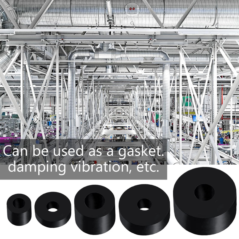30 PCS Rubber Spacer 5 Sizes Black Non-Slip Thick Grommets Vibration Isolation Round Rubber Flat Washers Rubber Bushings Spacers Washers for Home and Car Accessories Different size