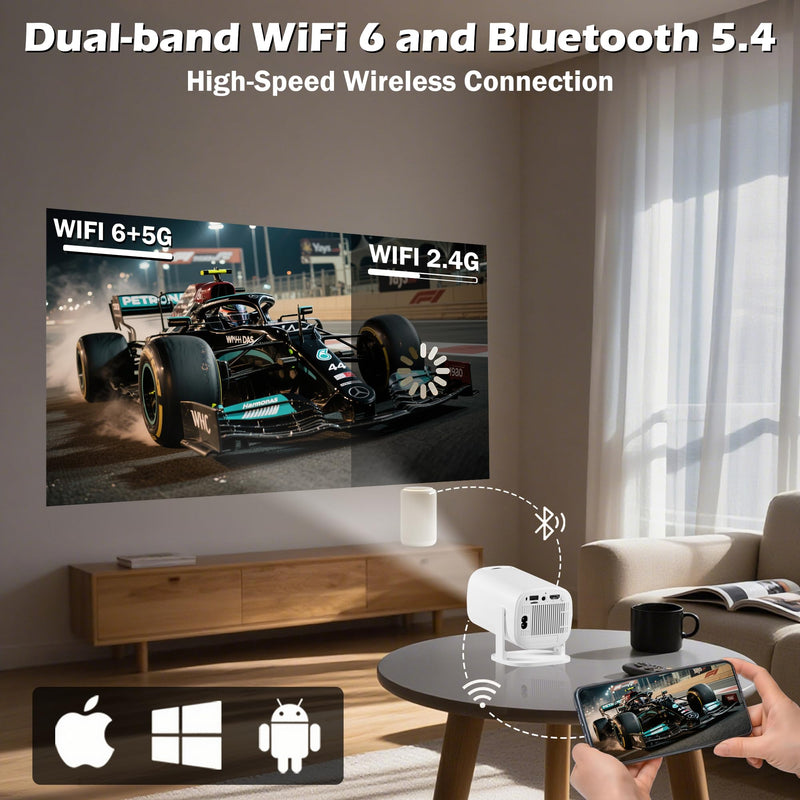 Mini Projector with Wifi and Bluetooth, Build-in Android 14, Portable Projector Outdoor&Ceiling Use, Auto Keystonet&270°Rotatable, 200 Ansi, 4k Home Thearter Movie Projector for HDMI USB