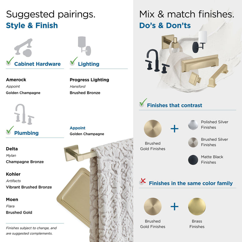Amerock BH36074BBZ | Golden Champagne Towel Bar | 24 in (610 mm) Towel Rack | Appoint | Bathroom Towel Holder | Bathroom Hardware | Bath Accessories