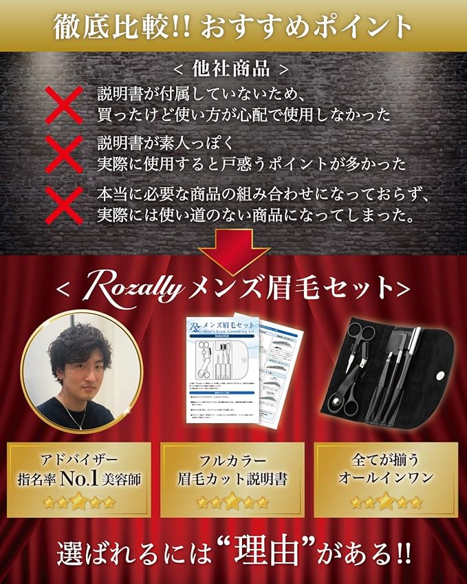 (Supervised by a Men's Hairdresser) Eyebrow Set, Eyebrow Scissors, Eyebrow Scissors, Men's, Full Color Instruction Manual Included - NewNest Australia