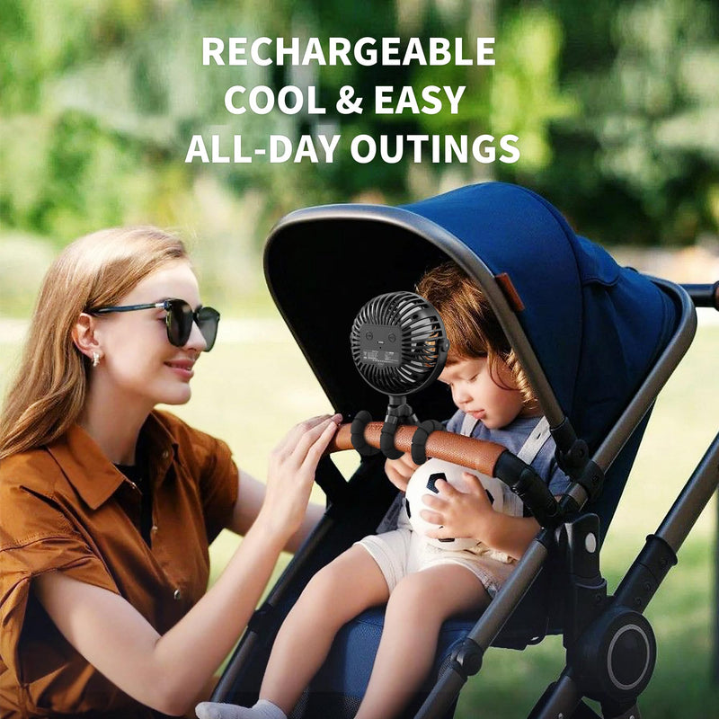 AMACOOL Battery Operated Stroller Fan, Baby Travel Essentials for Beach Disney, Newborn Boy & Girl Showers Gifts Registry Search, Rechargeable Clip On Fan for Car Seat Wagon Crib Bike Treadmill Black