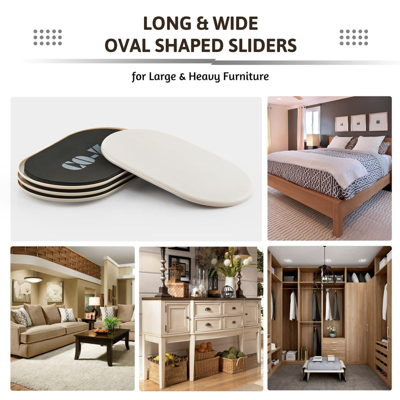 CO-Z Large Furniture Sliders - 4 Pack, 6" x 9 1/2" Oval Reusable Furniture Sliders for Carpet, Heavy-Duty Furniture Gliders Movers for Hardwood Floors, Plastic Moving Pads for Heavy Furniture 9 1/2" Oval-4 Pack