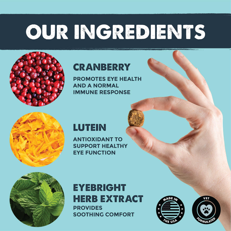 Mighty Paw Waggables Eyes (Made in USA) | Tear Stain Chews for Dogs. Vision and Tear Stain Support Eye Supplements for Dogs. Lutein Dog Tear Stain Supplement. Lubricates Eyes, Immune Support (120 Ct) - PawsPlanet Australia