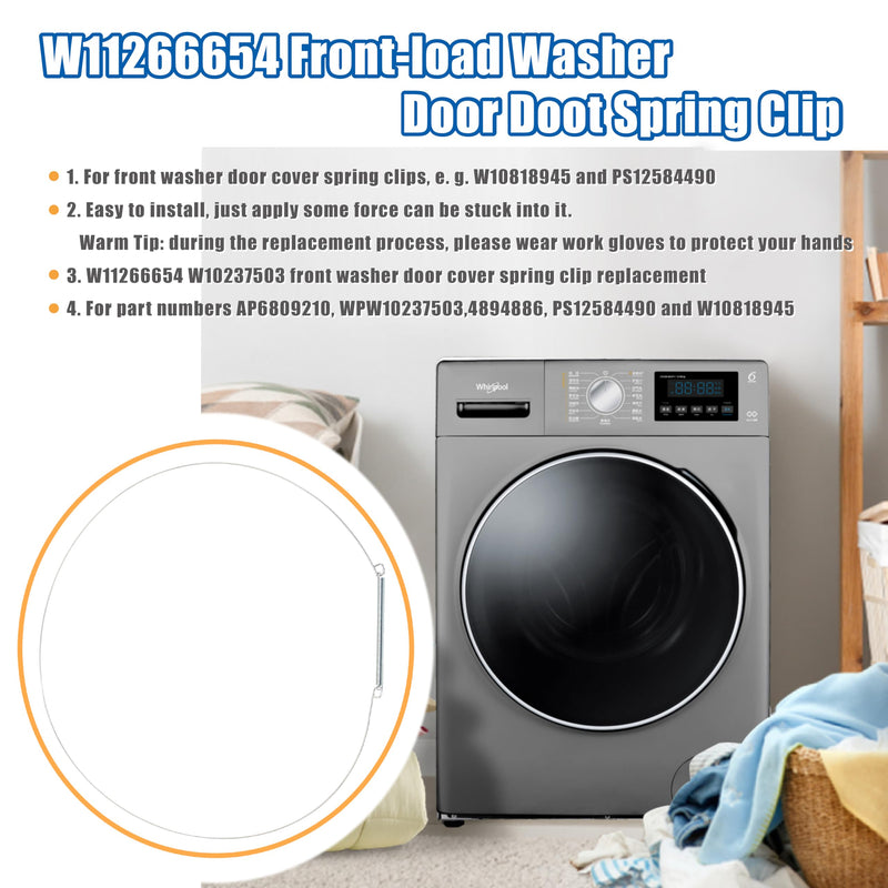 W11266654 Durable spring-loaded exterior door clam shoe clip for washing machines - Perfect for ap6809210, WPW10237503/489486, PS12584490 and W10818945 - Enhance your laundry experience!