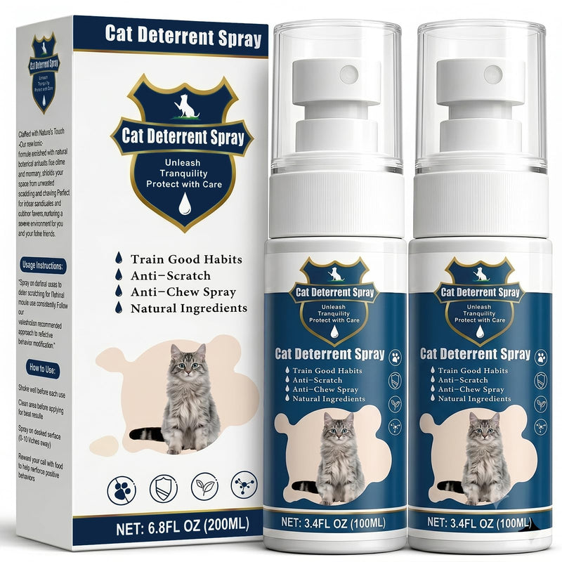 2 Bottles Cat Deterrent Spray – Stop Scratching & Chewing Without Stress, Natural Non-Toxic Training Spray for Cats & Kittens, Indoor Outdoor Furniture & Carpet Protector (Blue) Blue