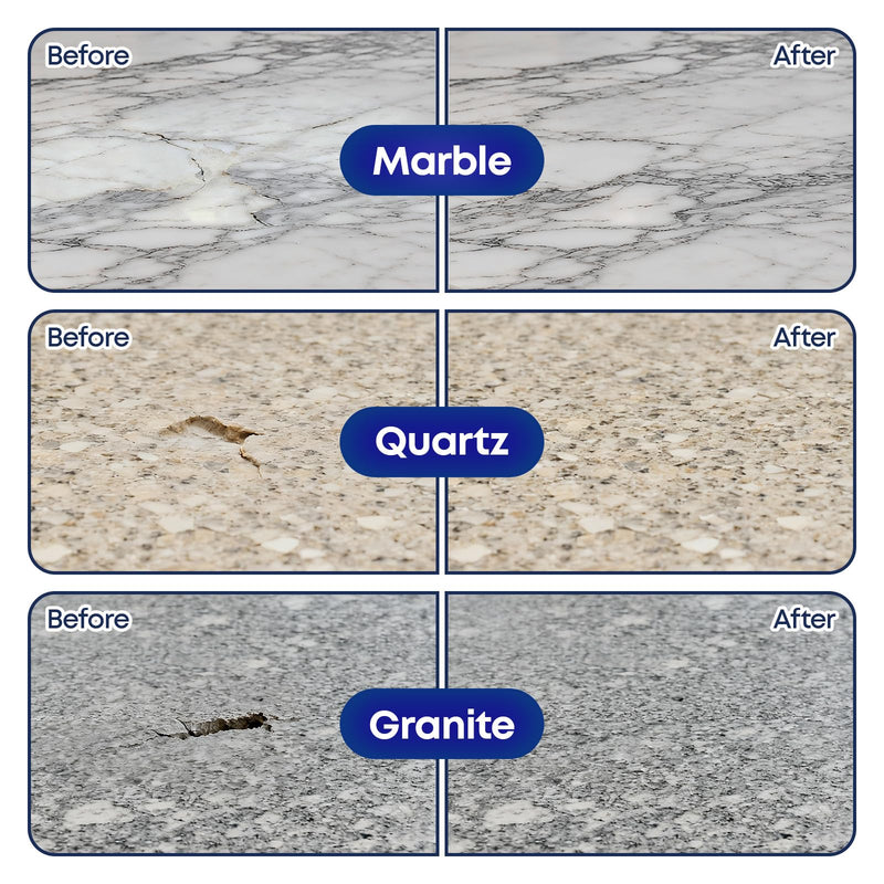 Marble and Granite Repair Kit (White) - 30-Min Quick-Drying Quartz Countertop Repair Kit on Quartz, Marble, Porcelain and Other Stone Surfaces - Granite Sealer for Edge Chips Cracks Scratches Holes Marble and Granite Repair Kit (White)