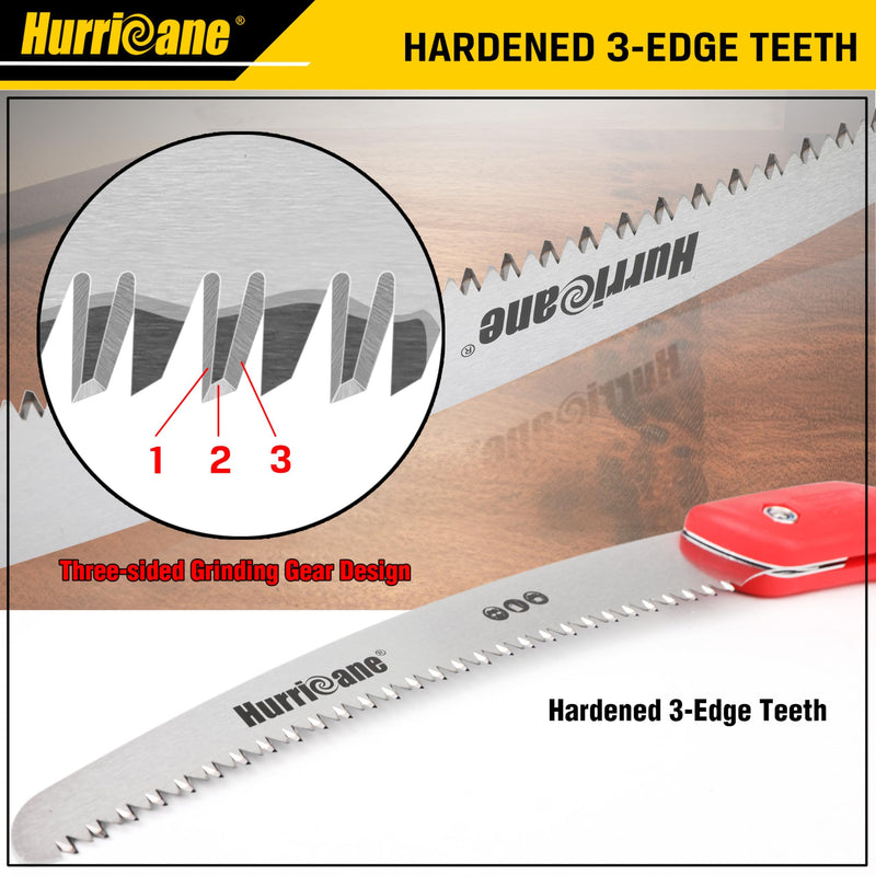 HURRICANE Folding Hand Saw, 10 Inch Pruning Saw, Hand Saw for Wood Cutting, Camping Tree Saw with SK5 Curved Blade, Triple-cut Razor Teeth, Outdoor Portable Saw for Tree Trimming, Gardening, Hiking