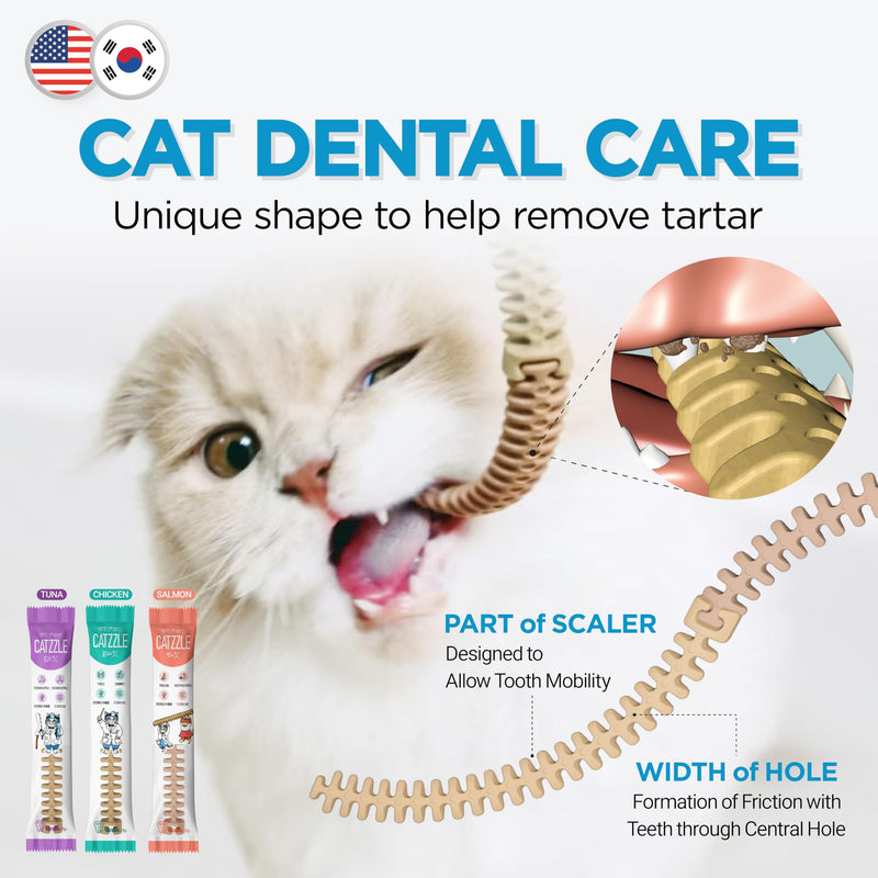 CATZZLE Cat Treats, Dental Chews for Indoor Cats, Cat Teeth Cleaning, Dental Care Snacks - Hairball Control (Salmon Flavor), 5 Sticks (1.25 oz.) Salmon 1.25 Ounce (Pack of 1)