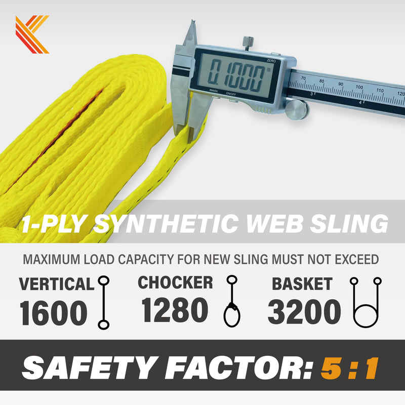 1-Ply Webbing Sling 1”x 4ft Lifting Straps 2Pack Heavy Duty Web Strap Rigging Moving Towing Hoisting Gear KODIAK STRAPS 2 PACK 1inch x 4ft