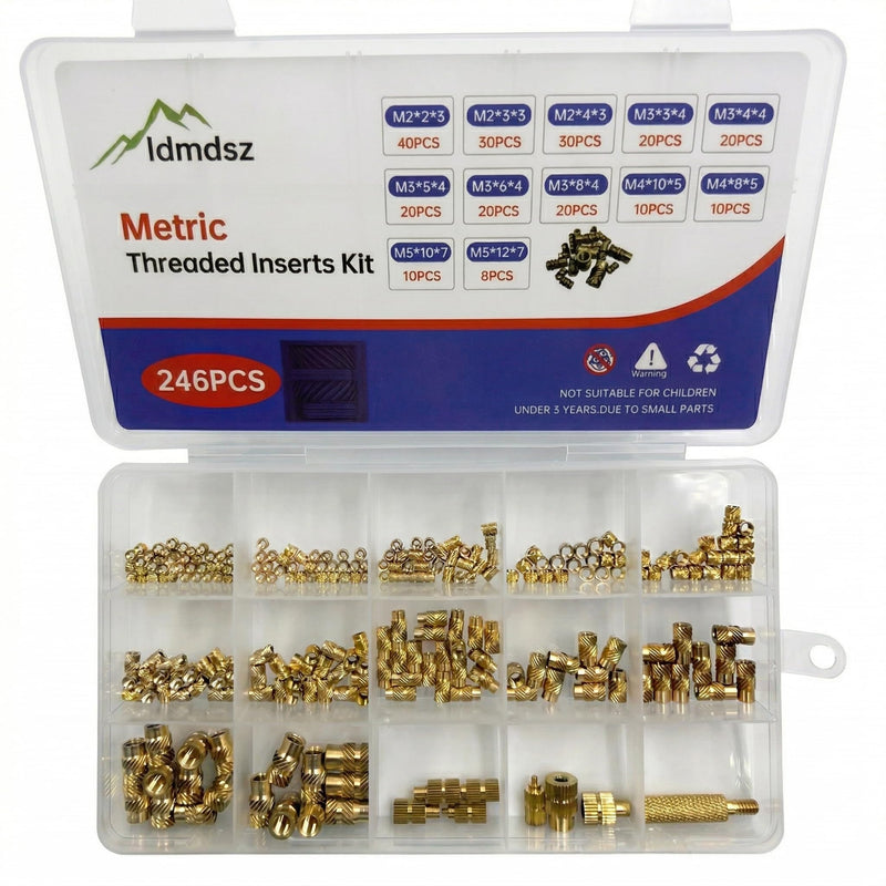 Soldering Iron Heat Set Insert Tool – 248Pcs Brass Threaded Inserts for 3D Printing & Plastic, M2 M2.5 M3 M4 M5 M6 M8 Iron Heat Set Insert Kit L360