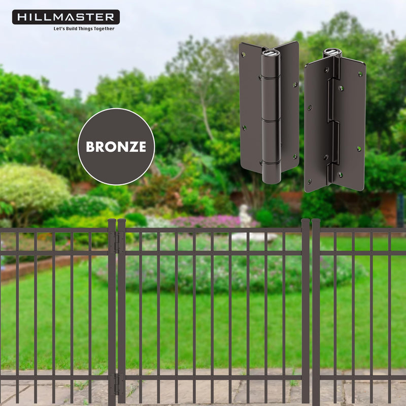 Self Closing Aluminum Gate Hinge for Metal Gates,5-3/4"Fence Door Hinges with Adjustable Tension for Vinyl&PVC Fence,Non-Legged Design Fence Hinges for Indoor Outdoor,Gate Hardware,2Pack,Satin Bronze Satin Bronze