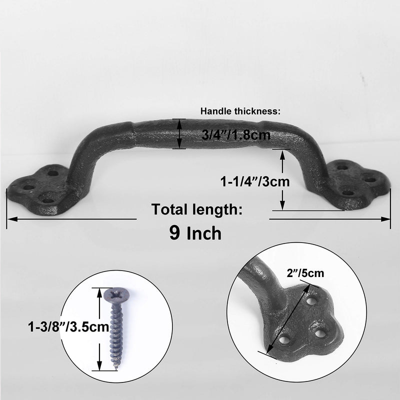 WEBI Barn Door Handle,9 Inch Cast Iron Gate Handle,Rustic Metal Fence Handle Gate Pull Garage,Black,2 Packs 2 Pack Rustic Black