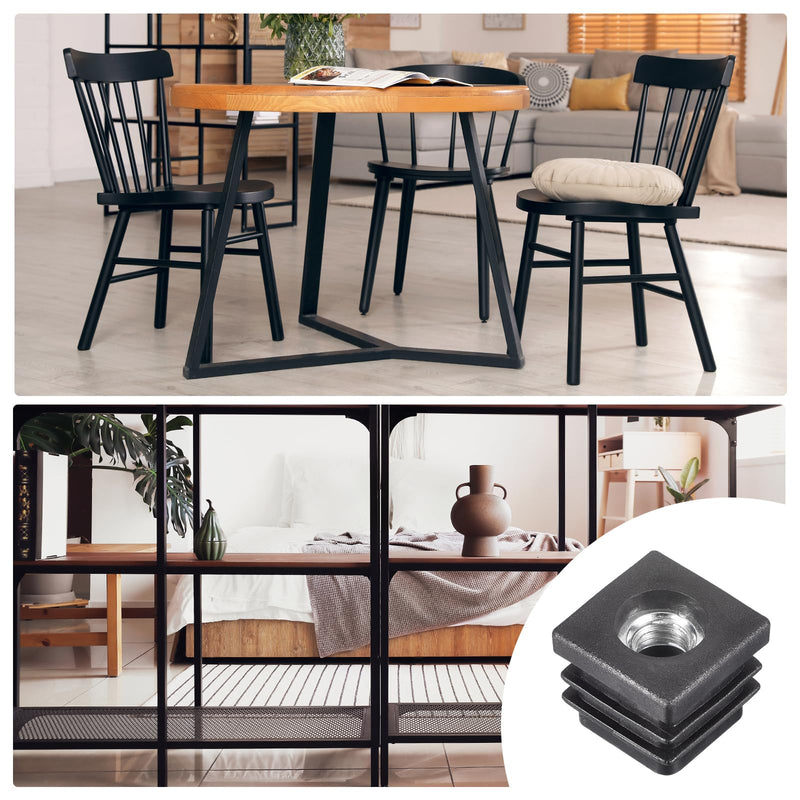 uxcell 4Pcs Inserts for Square Tubes with M8 Thread, for 0.79"x0.79" OD Square Tube, Square Black Plastic Plug Caster Insert Chair End Caps Furniture Leg Plug 0.79"x0.79" 4