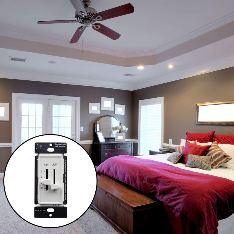 ENERLITES 3 Speed Ceiling Fan Control and LED Dimmer Light Switch, 2.5A Single Pole Light Fan Switch, 300W Incandescent Load, No Neutral Wire Required, 17001-F3-W, White 1 PACK