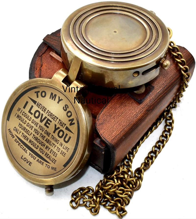 AASIYA Engraved Brass Compass Gift To My Son/To Our Son/Nautical Gift For Son From Dad/Gift To Son From Mom A Perfect And Unique Gift With Leather Case