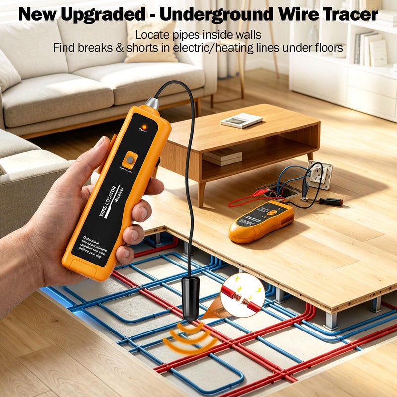F02 Underground Wire Locator & Fault Finder, Buried Cables with Earphone, Fast Break/Short Detection for Dog Fence & Irrigation Wires Yellow