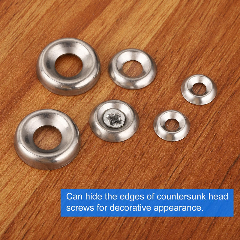 uxcell #4 304 Stainless Steel Cup Washer Countersunk for Screw Bolt 100pcs