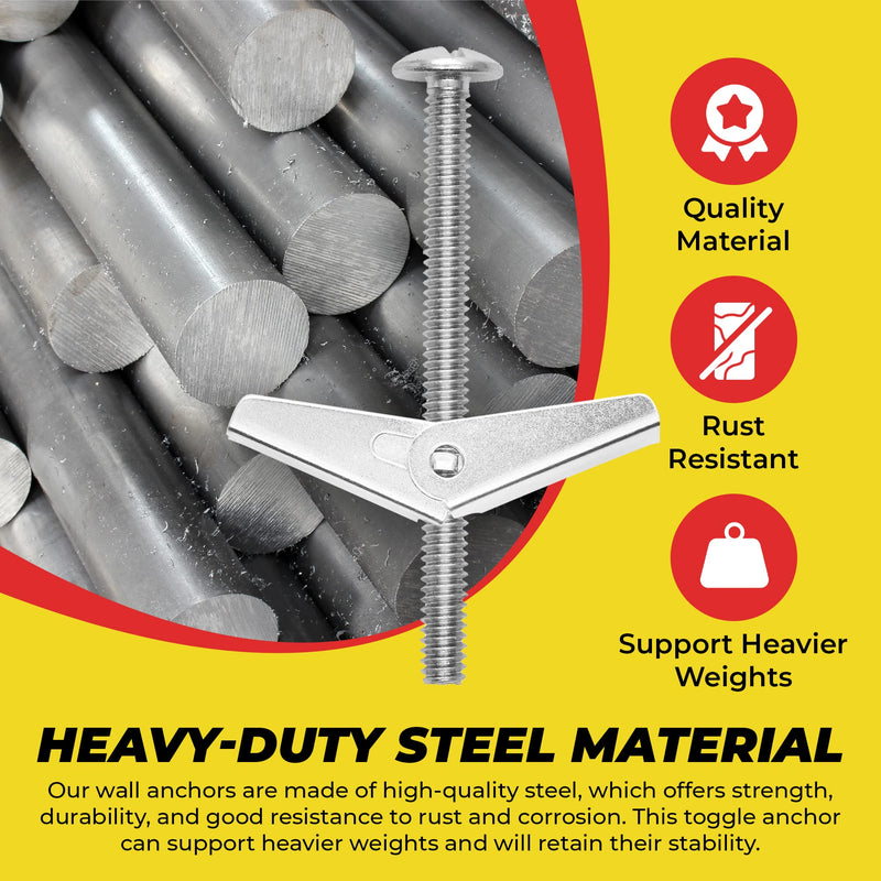 QUALIHOME Spring Toggle Bolt Anchors - Heavy Duty Wall Anchors for Hanging Items w/Hollow Walls & More - Stainless Steel Hollow Wall Anchor for Frames, Shelves, Mirrors & More, 20 Pack (1/4" x 3") 1/4" x 3"