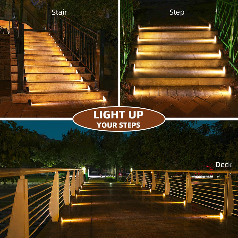 NIORSUN Outdoor Stair Lights 6 Pack, Solar Step Lights IP67 Waterproof with 13 Bright LEDs, 3000K Warm White, Auto On/Off, Triangular Design for Steps, Deck, Patio, Yard, Porch, Sidewalk