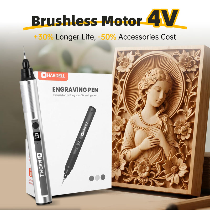 HARDELL Engraving Pen, 6 Speed, Rechargeable Engraver Pen for Artists & DIYers, Electric Engraving Tool with 41 Accessories, Engrave 60+ Surfaces, Engraving Pen for Metal, Wood, Glass and Plastic Silver