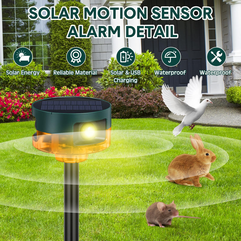 Qualirey 2 Pack Solar Outdoor Motion Sensor Alarm-Dog Barking&Gunshot Sound Support Recording Animal Deterrent for Home Security, 13 Kinds of Sounds (Yellow) Yellow