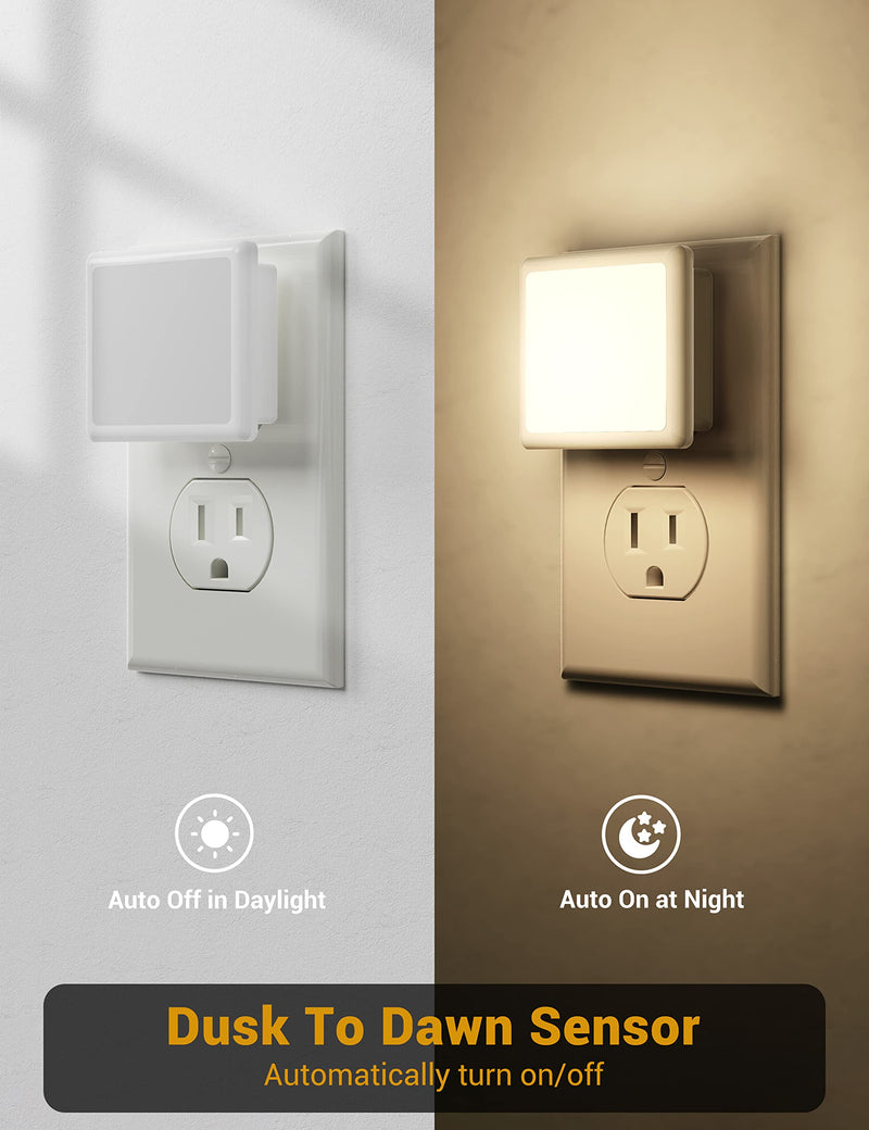 JandCase Night Lights Plug into Wall 2 Pack, Plug in Night Light with Dusk-to-Dawn Light Sensor, 3000K Soft White 0.3W, LED Nightlight for Bathroom, Adult, Hallway Warm White
