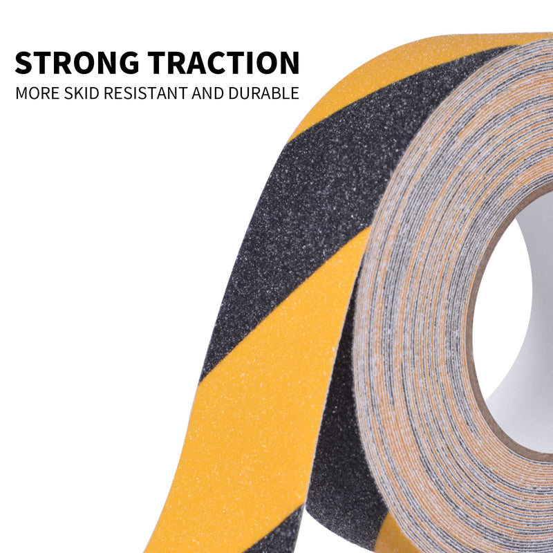 Safety Tape, 2inch x 60feet, Black/Yellow, Anti-Slip Adhesive Tape for Indoor Outdoor Steps Stairs, Waterproof, Strong Grip, Compatible with Plastic, Wood, Ceramic, Glass, Metal 2in x 60feet Yellow&Black 1