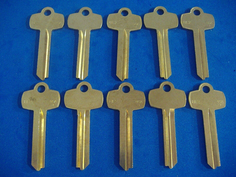 Ten Locksmith BE2 Key Blanks FITS Best Solid Brass Made in USA FITS A Keyway