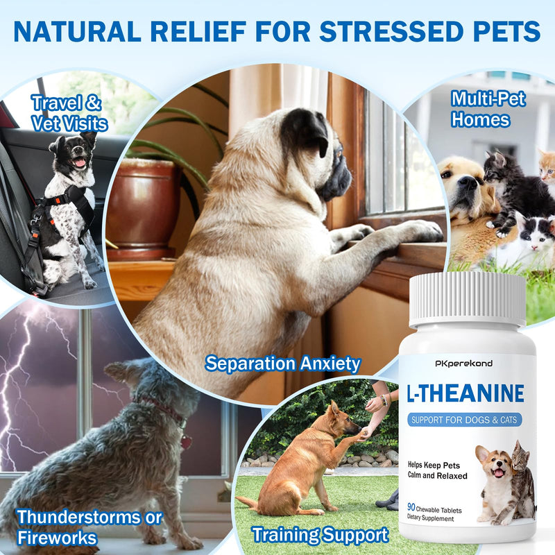L-Theanine Supplement for Dogs and Cats, 50mg, 90 Chewable Tablets, Helps Keep Pets Calm & Relaxed