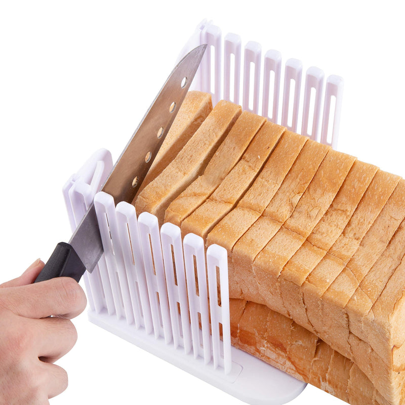 Bread Slicer for Homemade Bread, Bread Slicer Guide with AdjustableCrumb Tray, Foldable Compact Plastic Bread Loaf Cutter Slicer for Kitchen Baking Homemade Bread,Cake,Taost,Bagels