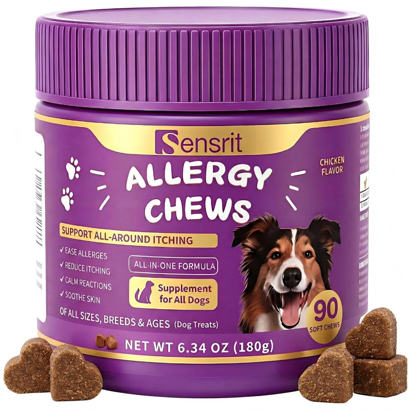 Allergy Relief Immune Supplement for Dogs - with 480M CFU Probiotics, Colostrum & Salmon Oil - Soft Chews for Seasonal Itch, Hot Spots & Paw Licking - 90 Chicken Flavored Treats