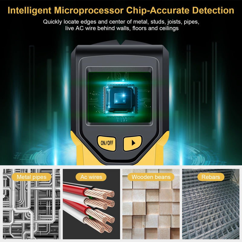 Stud Finder Wall Scanner - 5 in 1 Stud Finder Tool w/Smart Chip and HD LCD Display, Stud Detector Beam Finders for the Center and Edge of Wood AC Wire Metal Studs Joist Pipe (Buttercup) Buttercup