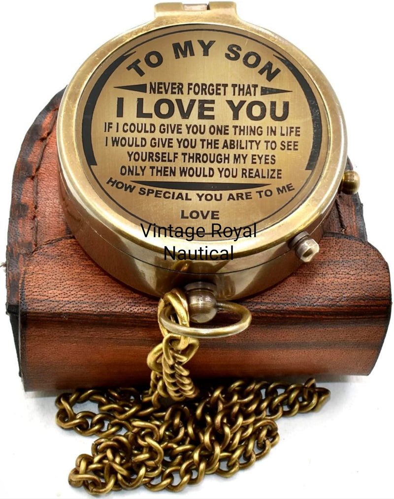 AASIYA Engraved Brass Compass Gift To My Son/To Our Son/Nautical Gift For Son From Dad/Gift To Son From Mom A Perfect And Unique Gift With Leather Case