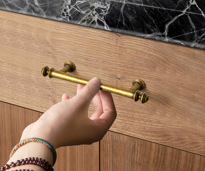 Goo-Ki 6 Pack 3 in（76mm） Hole Center Cabinet Pulls Antique Brass Zinc Alloy Kitchen Drawer Pulls Drawer Handles 9618-GT-76 3 In Hole Centers
