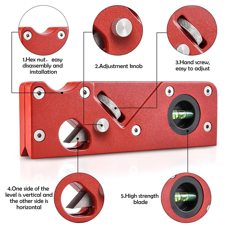 Chamfer Plane, Wood Chamfer Plane with 7 Cutter Heads, Woodworking Edge Corner Flattening Tool with Auxiliary Locator, Woodworking Hand Planer Suitable for Quick Edge Trimming of Wood (Red) Red