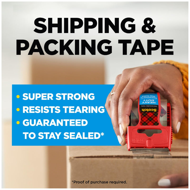 Scotch Heavy Duty Shipping Packing Tape, Clear, Holiday Shipping Supplies, 1.88 in. x 22.2 yd., 3 Tape Rolls with Dispensers 3 Rolls