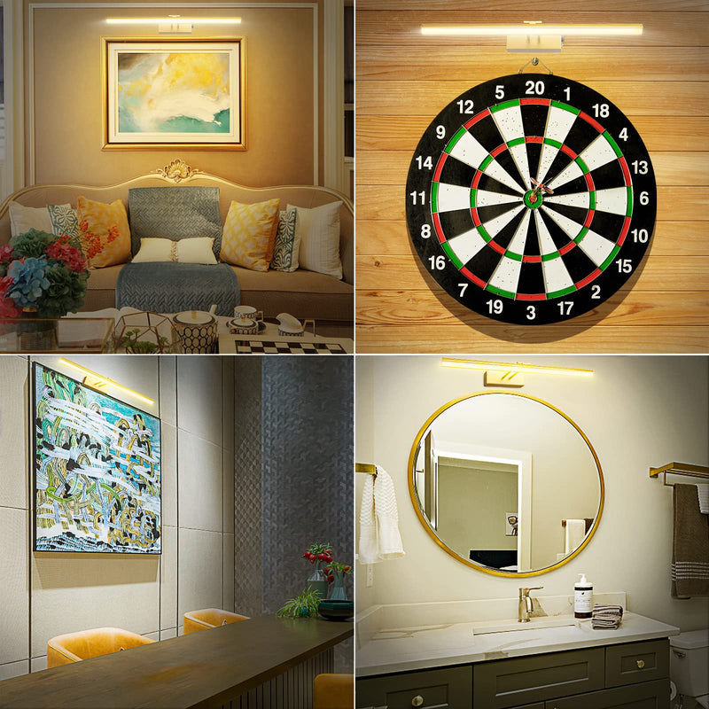 FUNCHDAY Picture Light,5000mAh Battery Operated Picture Light for Wall,Wireless Remote Painting Light with Timer and Dimmable,16”Metal Art Light for Display,Artwork,Portrait,Gallery-Gold Gold 16"