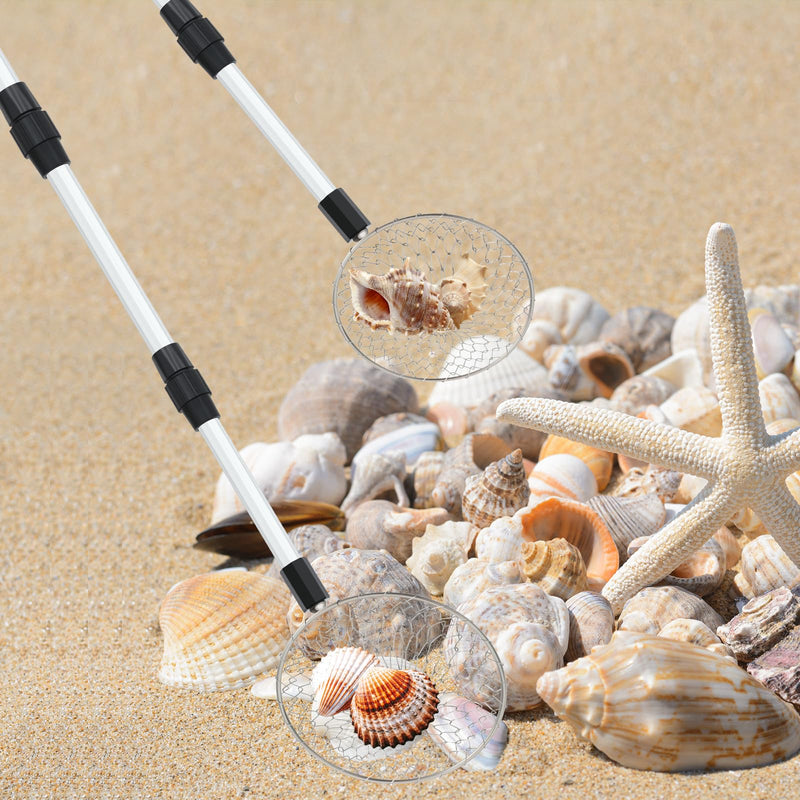 Roshtia 2 Pcs Sand Sifter for The Beach, 22"-33"/17"-36" Shell Scooper Adjustable Beach Shark Tooth Sifter Sand Shovel with Retractable Long Handle for Picking Collecting(5.5", 22"-33" Handle) 5.5", 22"-33" Handle